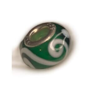 Slide Bead Green White Swirl Glass Charm Sterling Silver 925